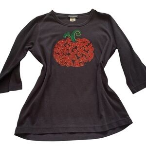Get Lucky Y2K Black 3/4 Sleeve Embellished Pumpkin Sequin Design Top Size Small